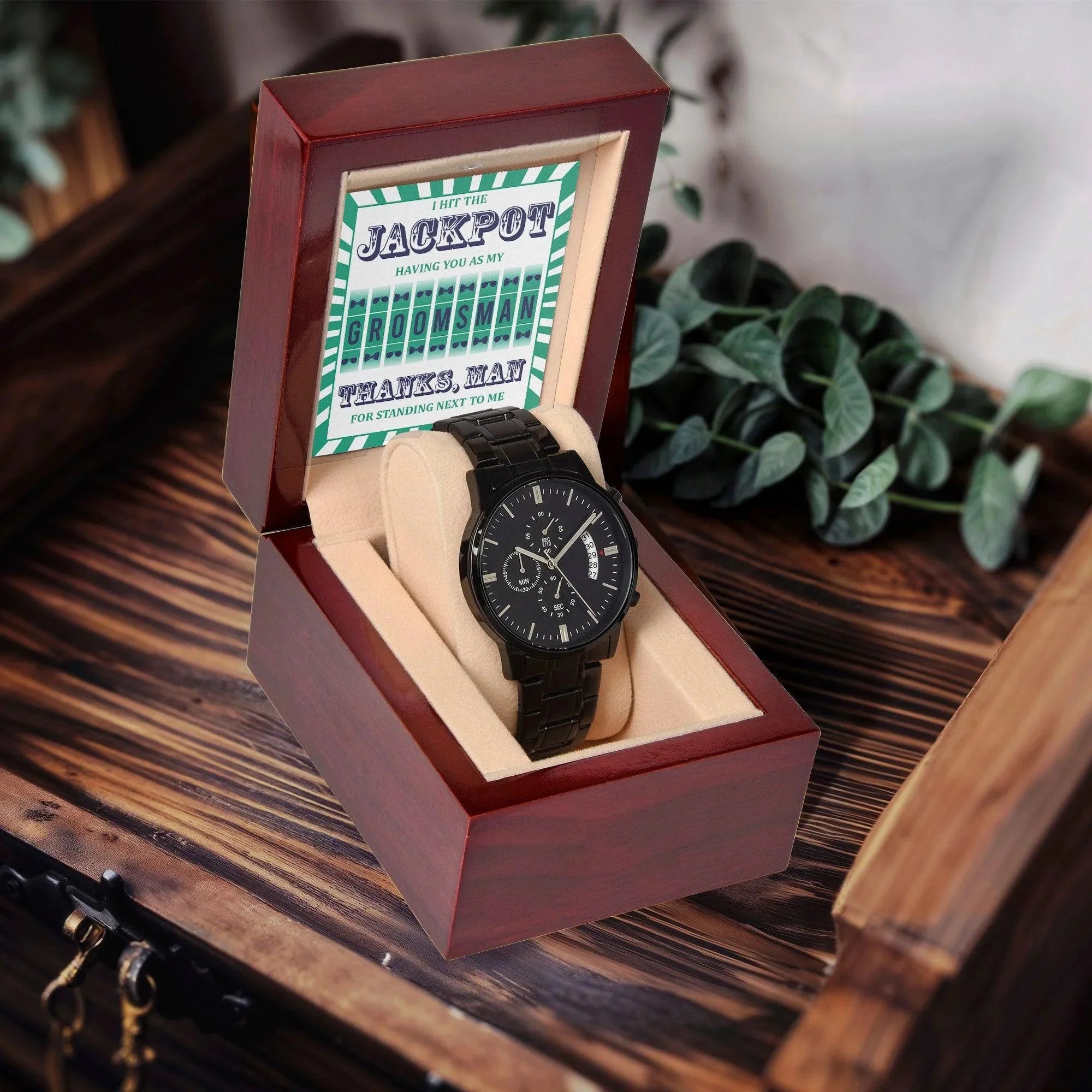 Groomsman Wedding Day Gift - Hit The Jackpot-Black Chronograph Watch