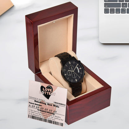 Husband Wedding Day Gift - Jackpot Winner - Black Chronograph Watch - Mallard Moon Gift Shop