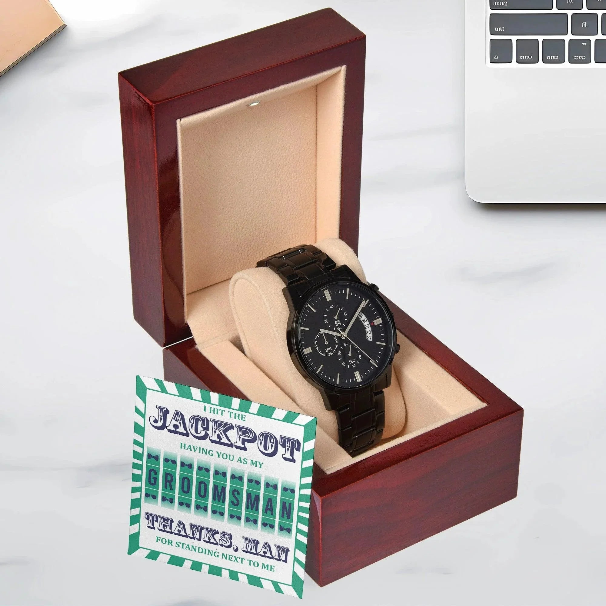 Groomsman Wedding Day Gift - Hit The Jackpot-Black Chronograph Watch