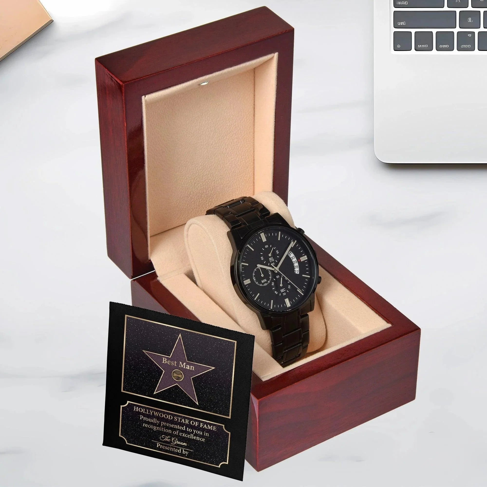 Husband Wedding Day Gift-Best Man-Star Of Fame-Black Chronograph Watch
