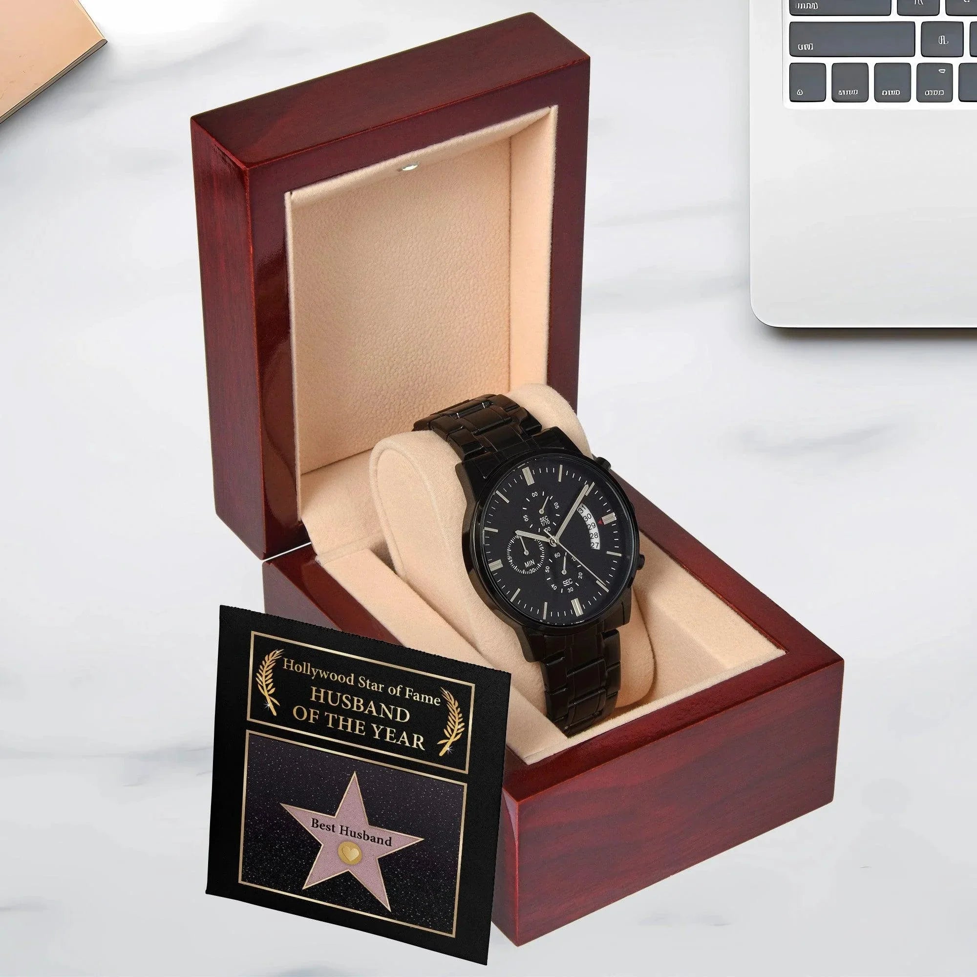 Husband Wedding Day Gift-Star of Fame-Black Chronograph Watch