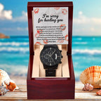 Apology Gift for Him "I'm Sorry for Hurting You" – Romantic Black Chronograph Watch with Heartfelt Message Card | Forgiveness Gift for Husband, Boyfriend, or Partner