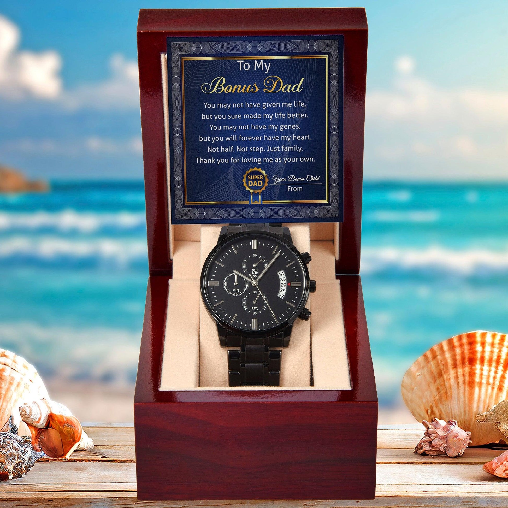 Bonus Dad Gift - You Have Made My Life Better - Black Chronograph Watch - Mallard Moon Gift Shop