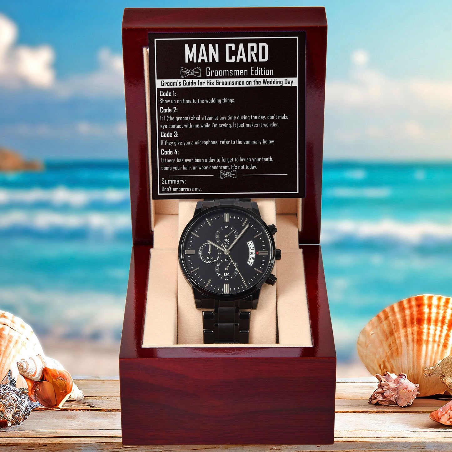 Groomsman Proposal Wedding Day Gift - Man Card - Black Chronograph Watch - Mallard Moon Gift Shop