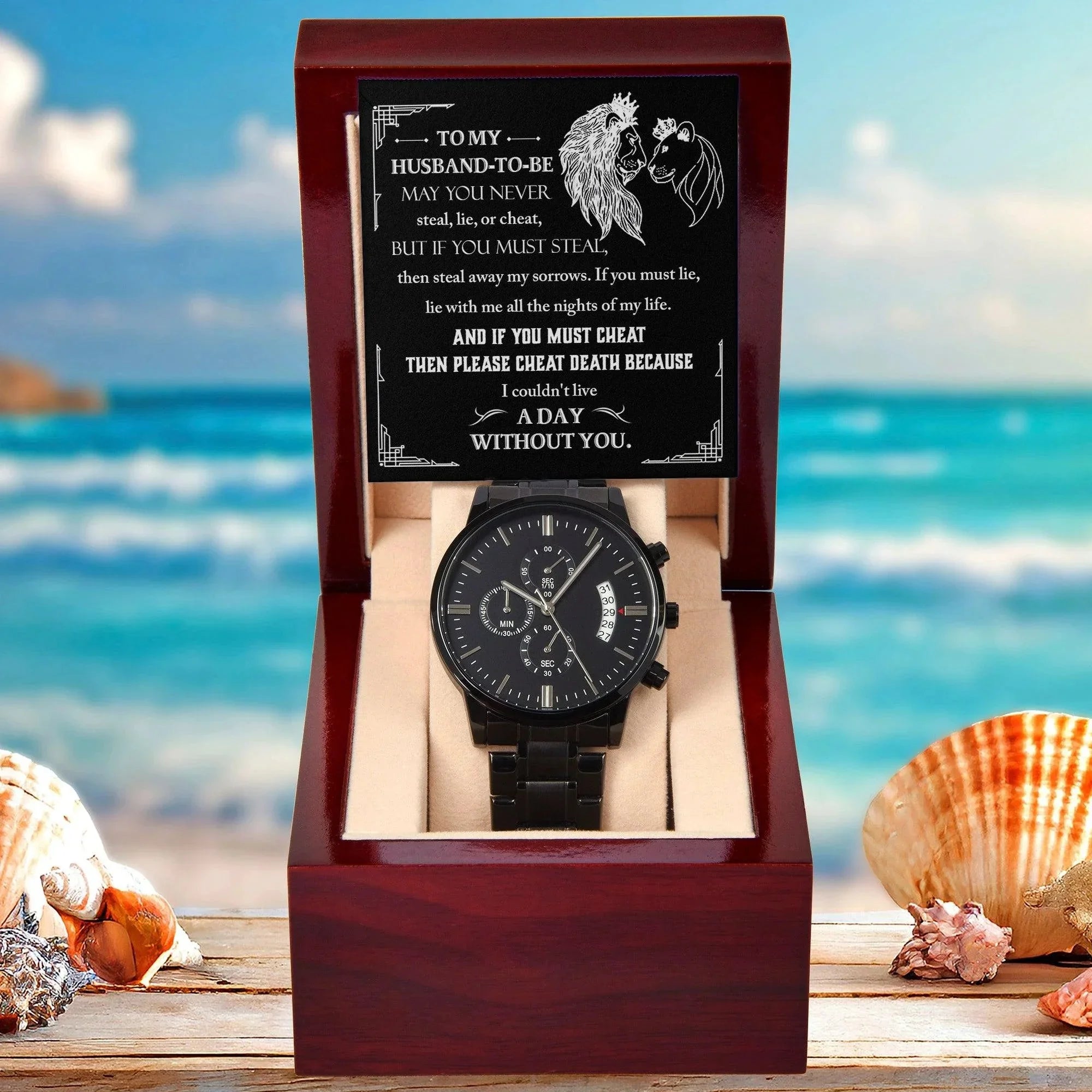 Husband-To-Be - I Can't Live a Day without You Black Chronograph Watch Wedding Day Gift