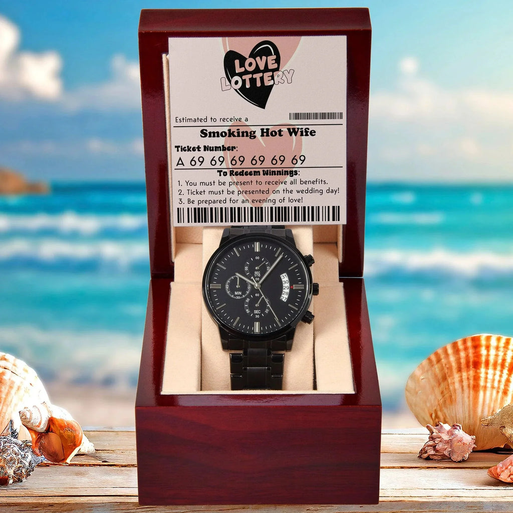 Husband Wedding Day Gift - Jackpot Winner - Black Chronograph Watch
