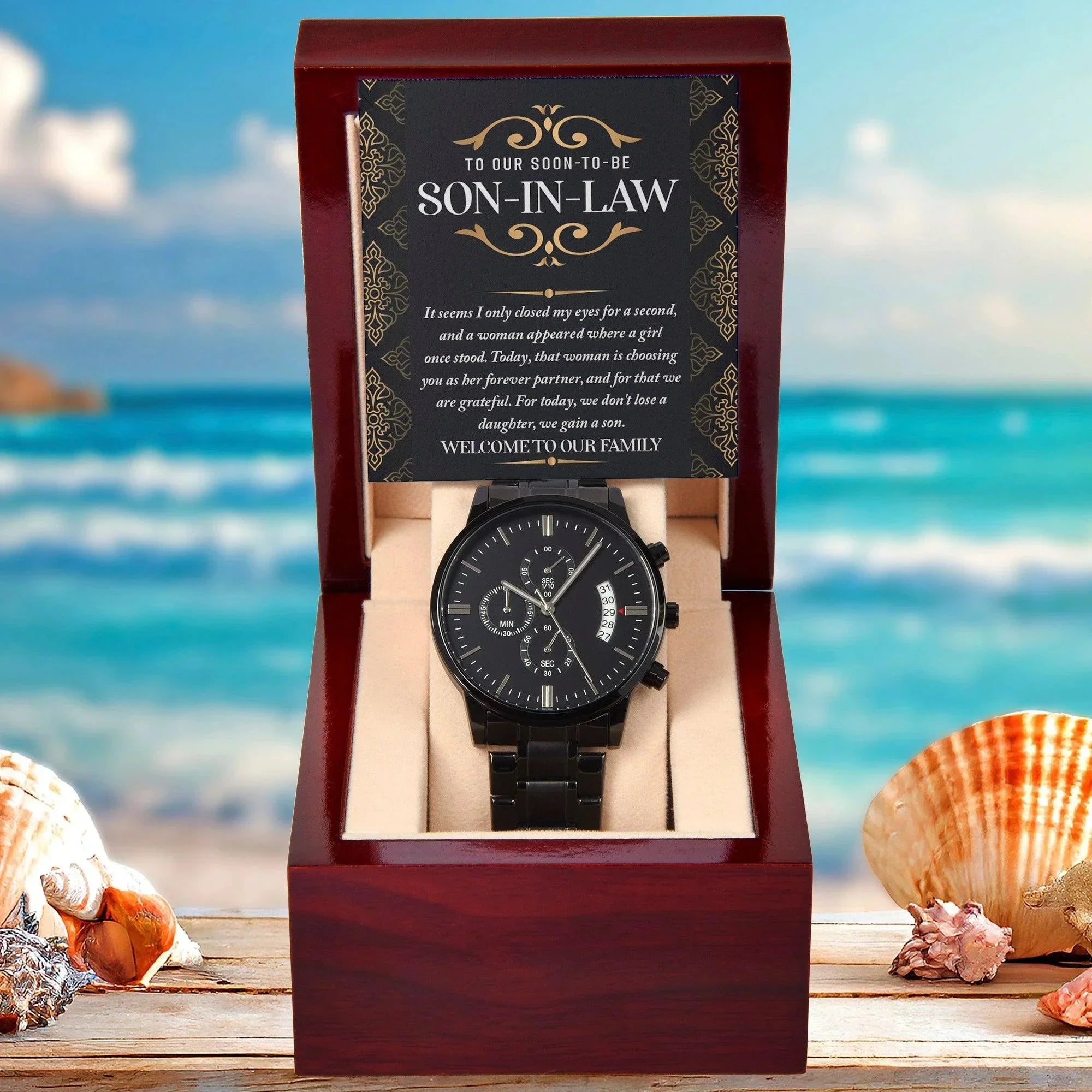 Son-in-law Wedding Day Gift You are Her Forever Partner- Black Chronograph Watch