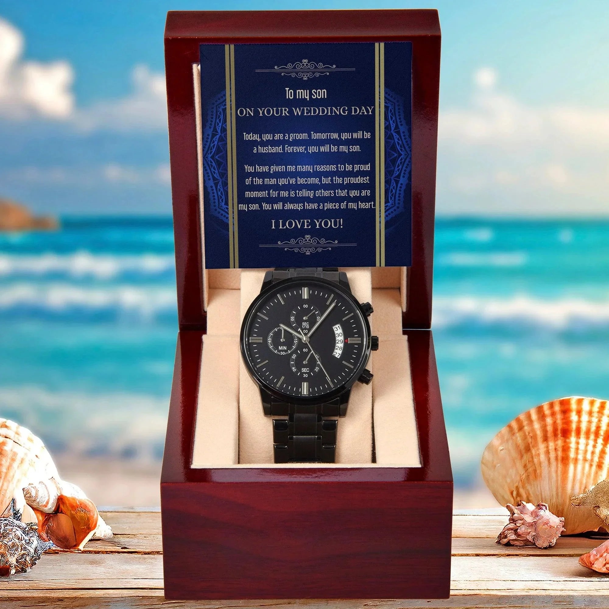 Son Wedding Day Gift You Will Always Have my Heart Black Chronograph Watch