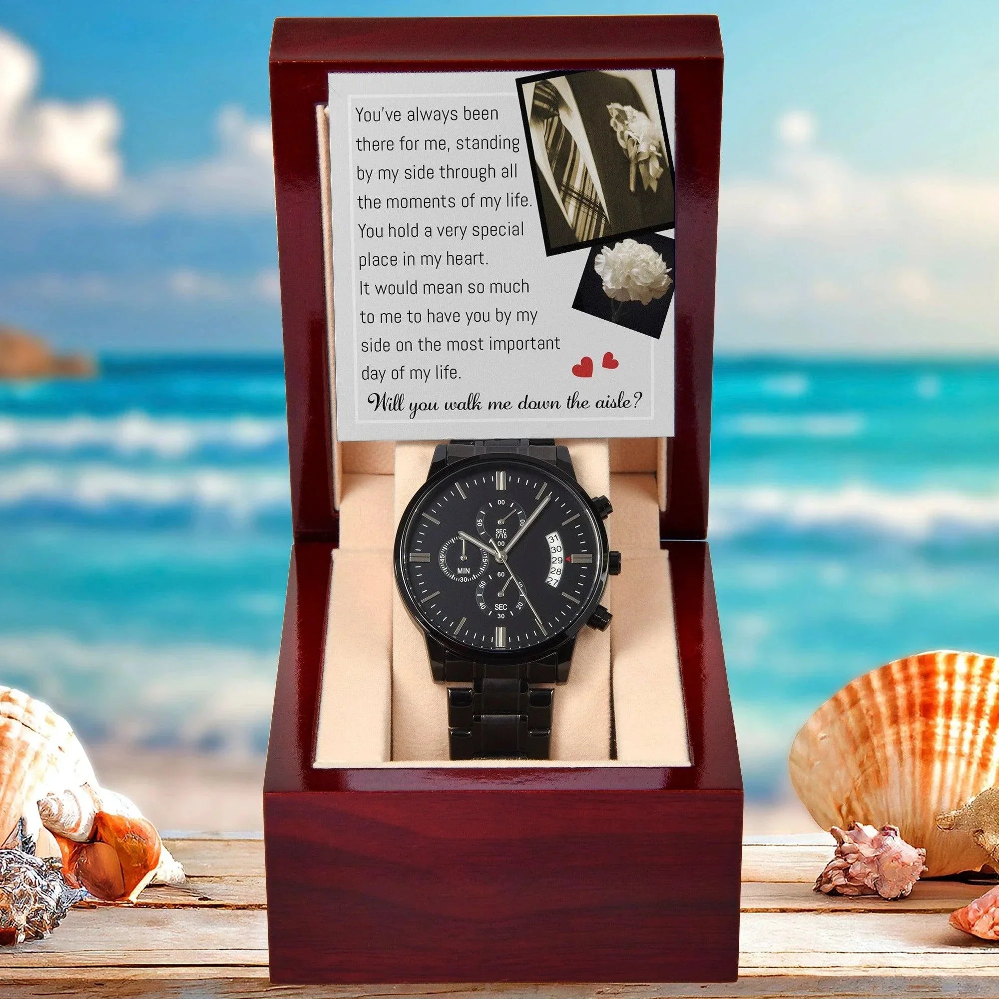 Father of the Bride Gift Will You Walk Me Down the Wedding Aisle Black Chronograph Watch
