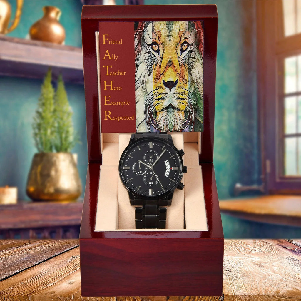 Dad Gift - Friend Ally Teacher Hero Example Respected - Black Chronograph Watch