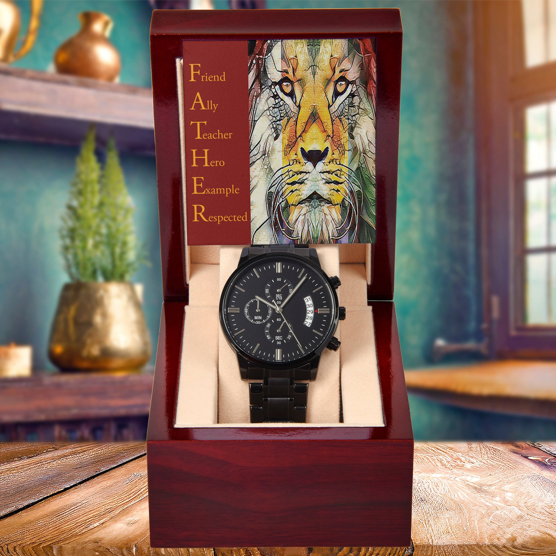 Dad Gift - Friend Ally Teacher Hero Example Respected - Black Chronograph Watch - Mallard Moon Gift Shop