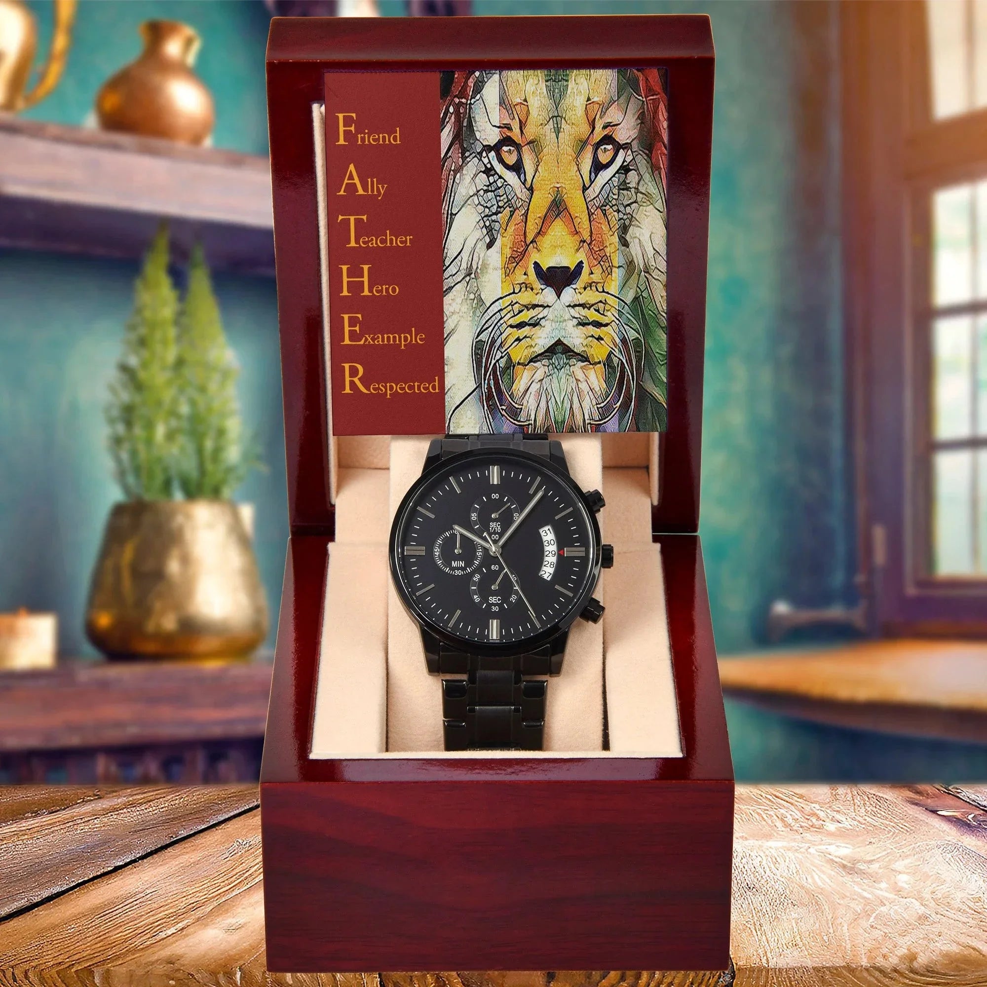 Dad Gift - Friend Ally Teacher Hero Example Respected - Black Chronograph Watch