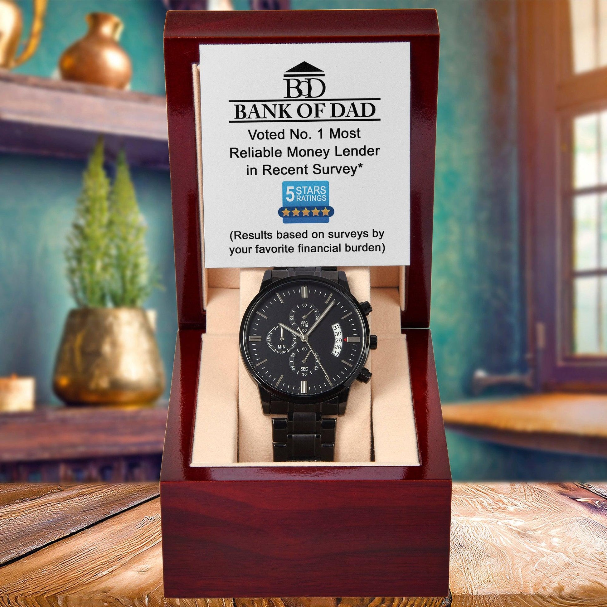 Dad Gift - Financial Burden - Black Chronograph Watch - Mallard Moon Gift Shop