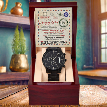 Air Mail Letter to Dad Chronograph Watch - From the Luckiest Child - Birthday, Father's Day Gift - Mallard Moon Gift Shop