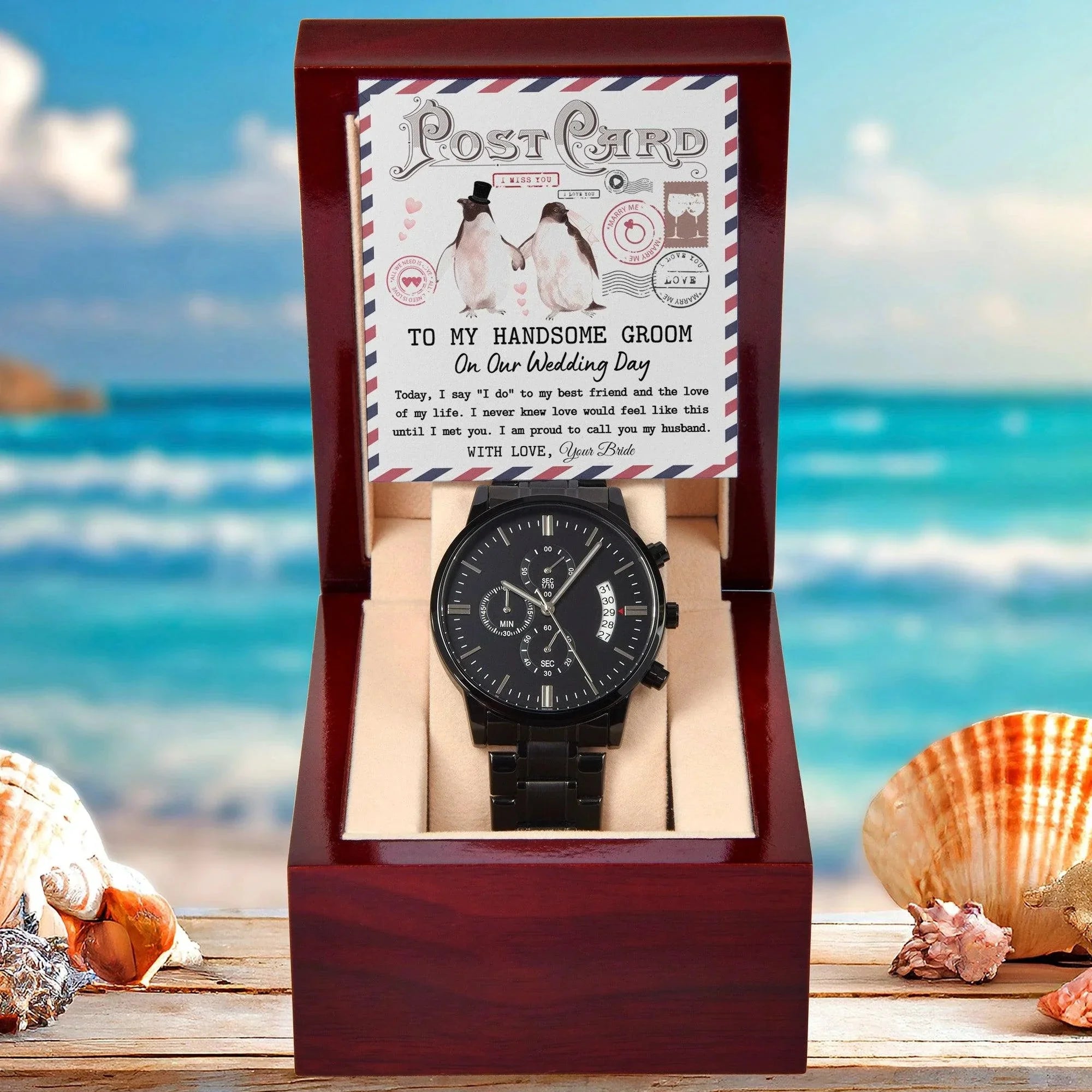 Groom Wedding Day Gift - I Met You - Black Chronograph Watch