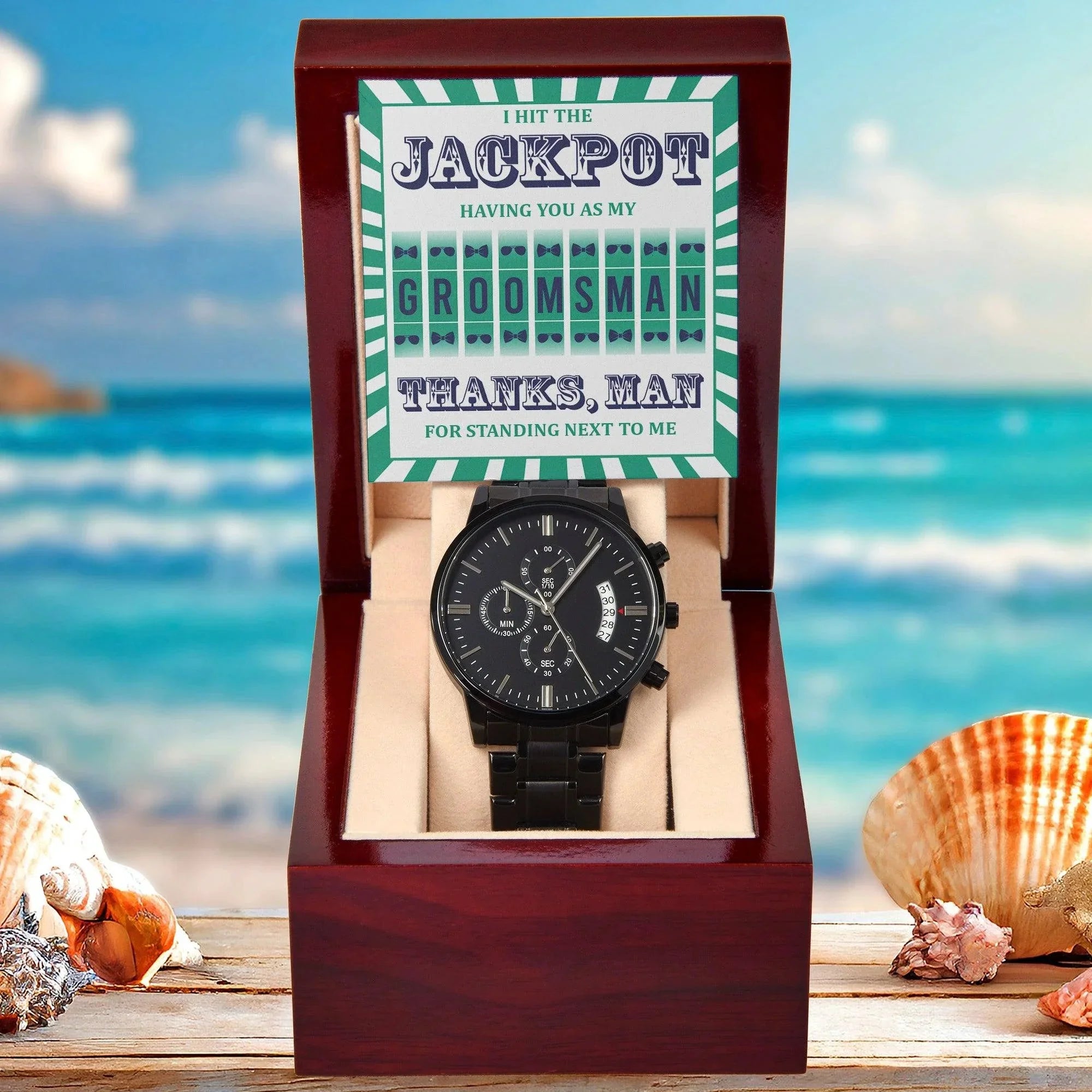 Groomsman Wedding Day Gift - Hit The Jackpot-Black Chronograph Watch