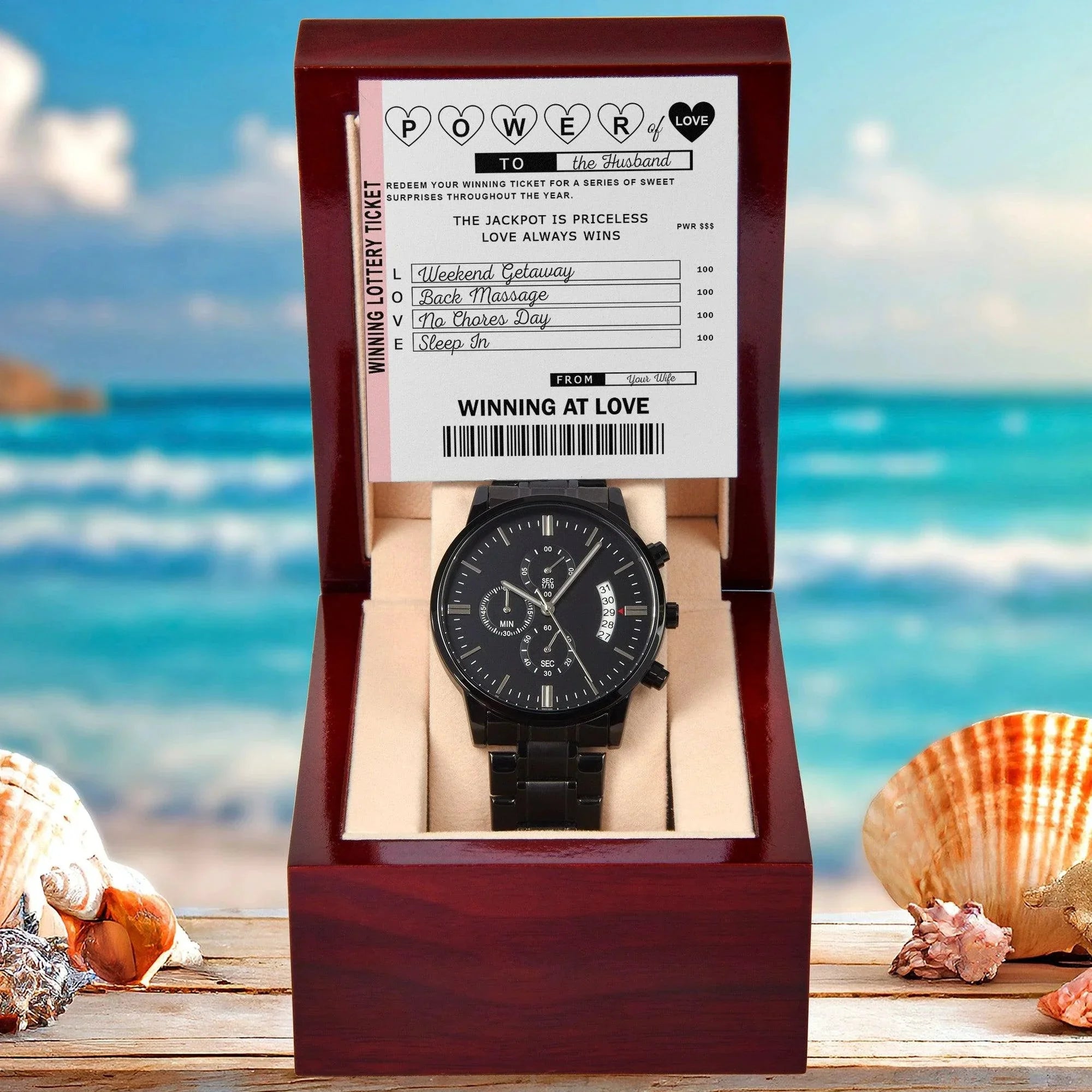 Husband Wedding Day Gift - Power of Love - Black Chronograph Watch