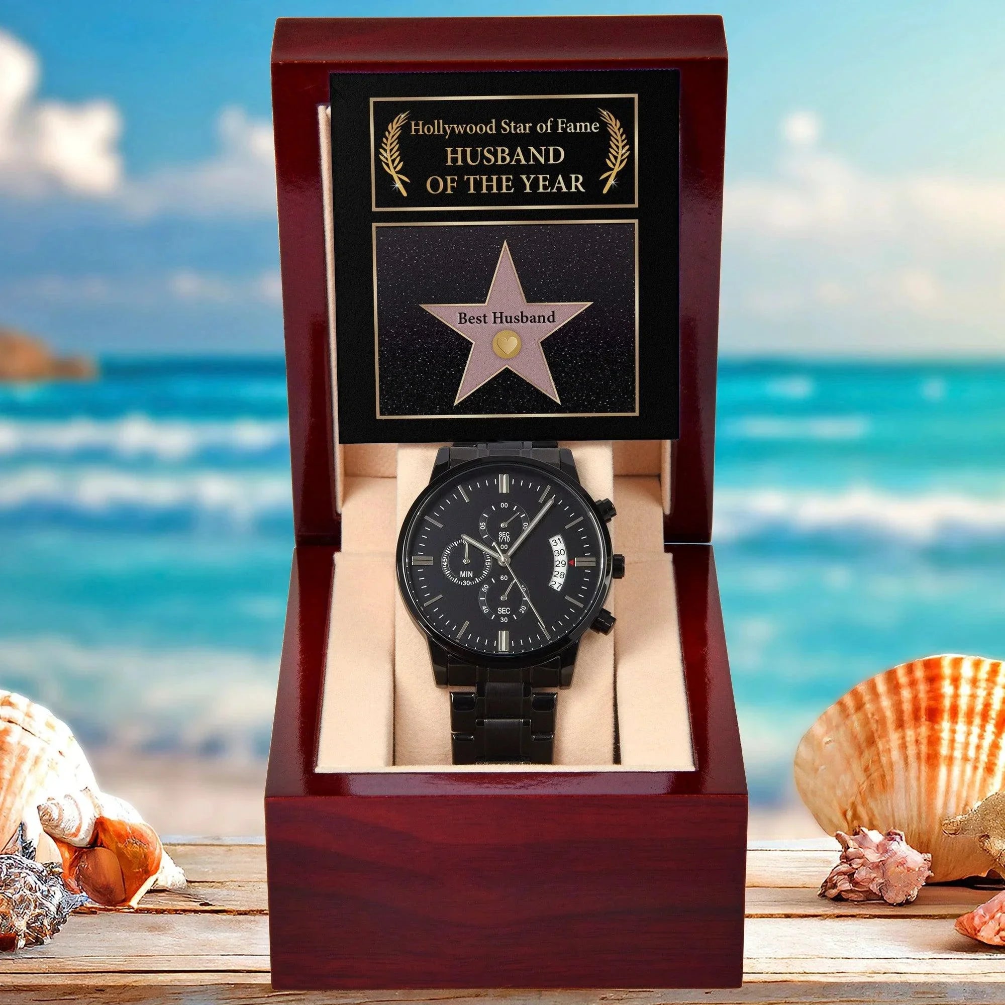 Husband Wedding Day Gift-Star of Fame-Black Chronograph Watch
