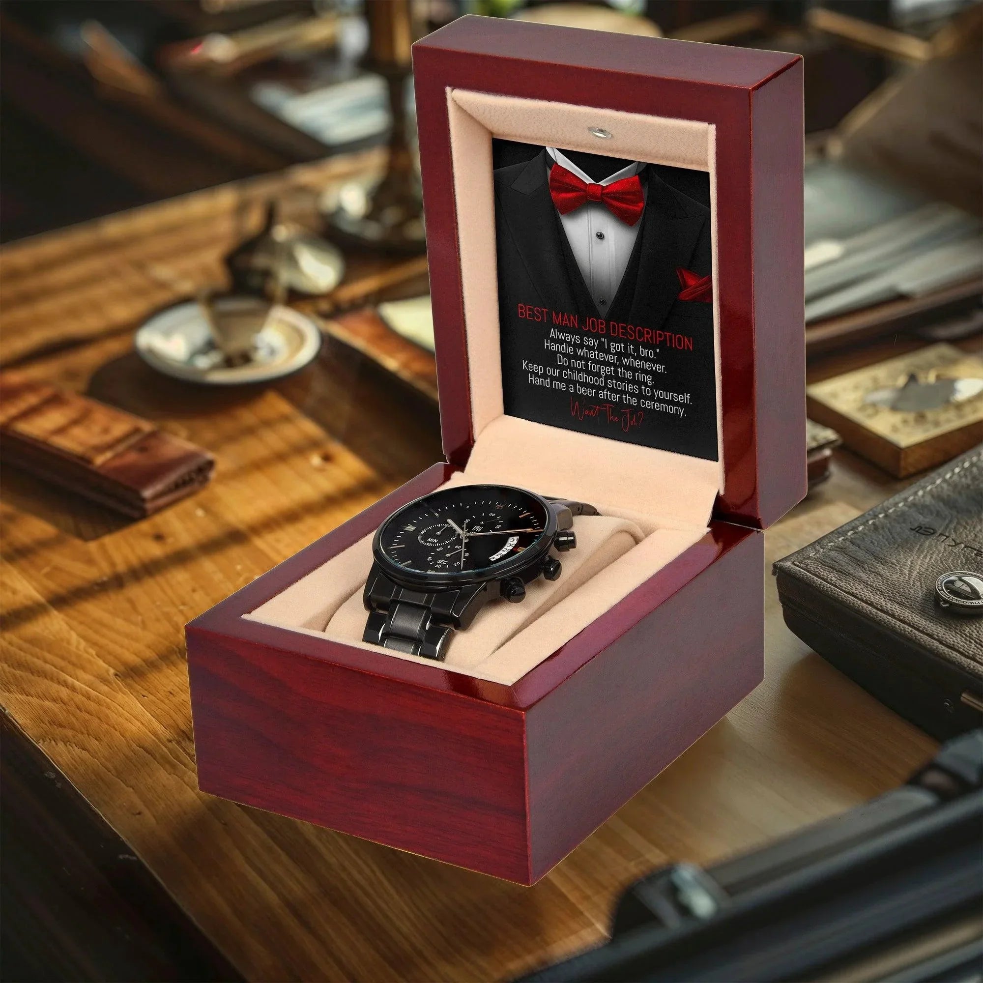 Best Man Wedding Proposal - Do You Want the Job - Black Chronograph Watch
