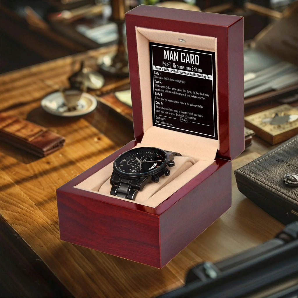 Groomsman Proposal Wedding Day Gift - Man Card - Black Chronograph Watch