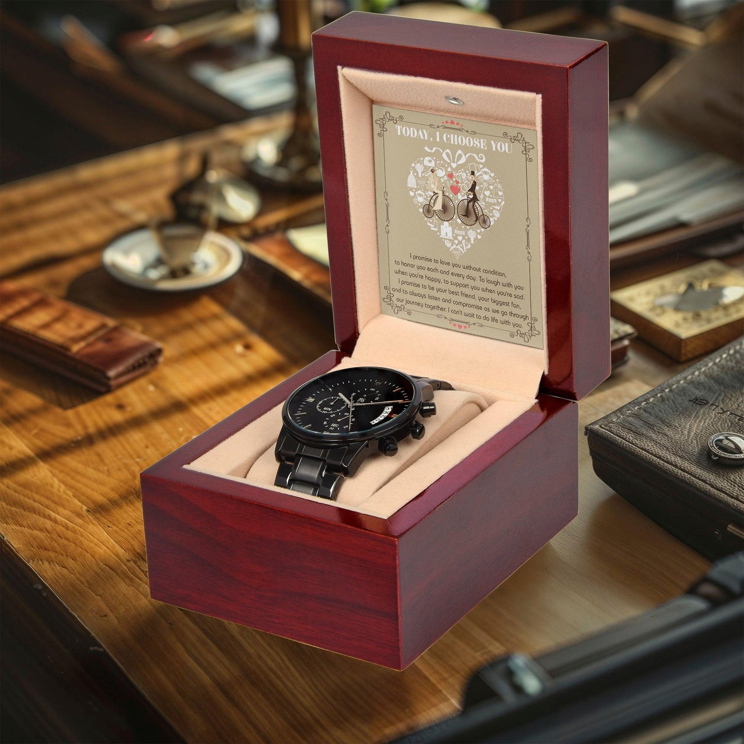 Husband Wedding Day Gift - I Choose You - Black Chronograph Watch - Mallard Moon Gift Shop