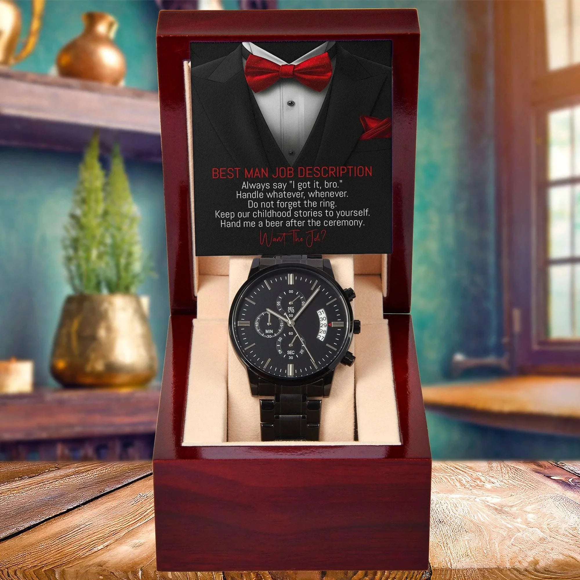 Best Man Wedding Proposal - Do You Want the Job - Black Chronograph Watch