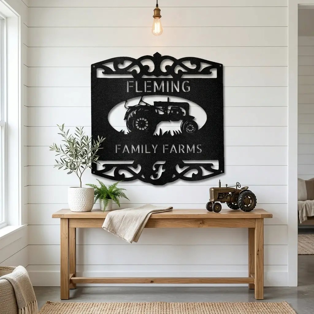 Personalized Family Farm Metal Wall Art Sign Custom Farm Name Tractor Steel Sign Elegant Farmhouse Decor Outdoor Ranch Sign