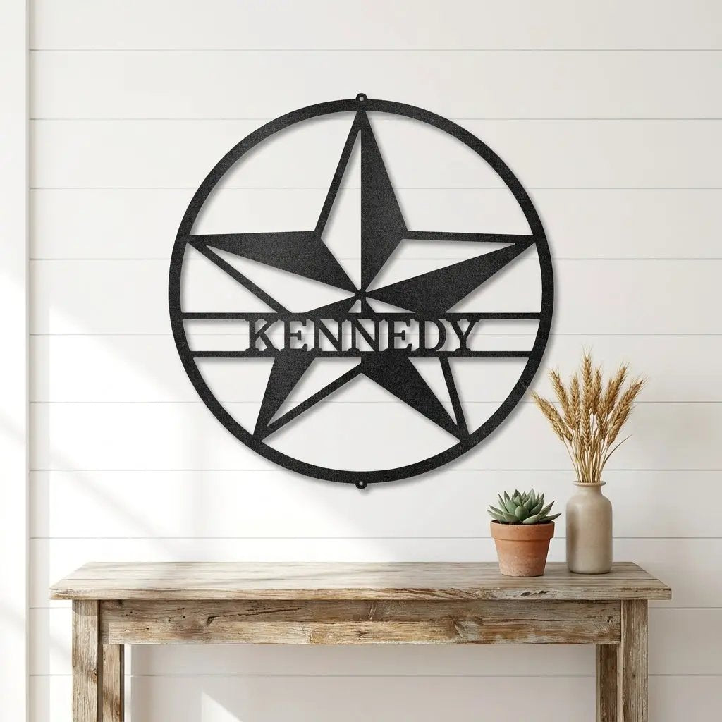 Custom Star Metal Wall Art – Personalized Rustic Farmhouse Sign – Ranch or Family Name