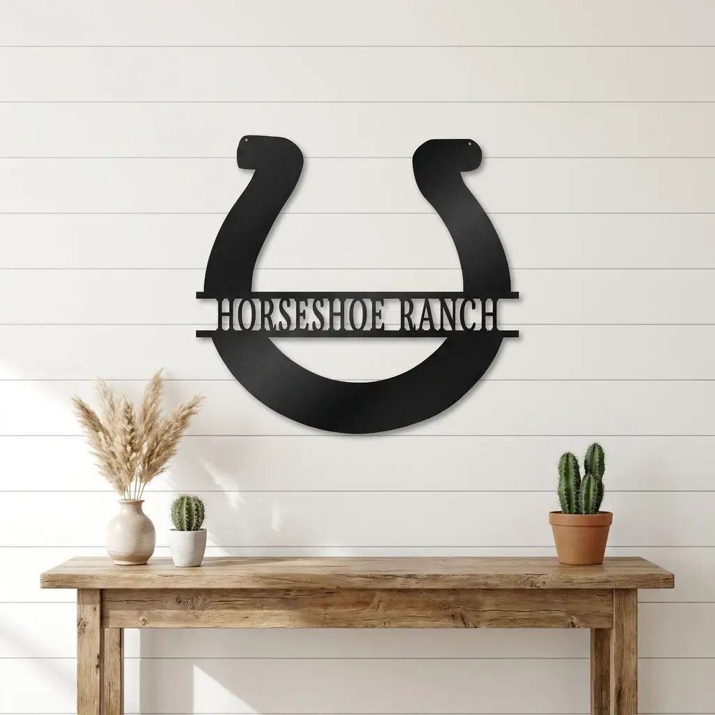 Personalized Horseshoe Metal Sign Custom Ranch Name Sign Western Decor Farmhouse Wall Art Horse Lover Gift Barn Decor Custom Steel Sign