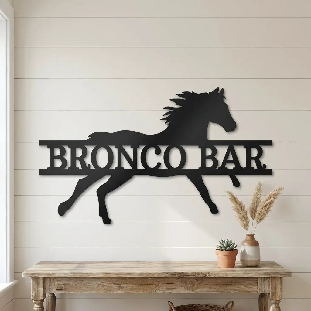 Personalized Horse Metal Wall Art Sign – Custom Ranch Name Sign – Western Barn Decor – Equestrian Steel Wall Art – Rustic Farmhouse Horse Lover Gift