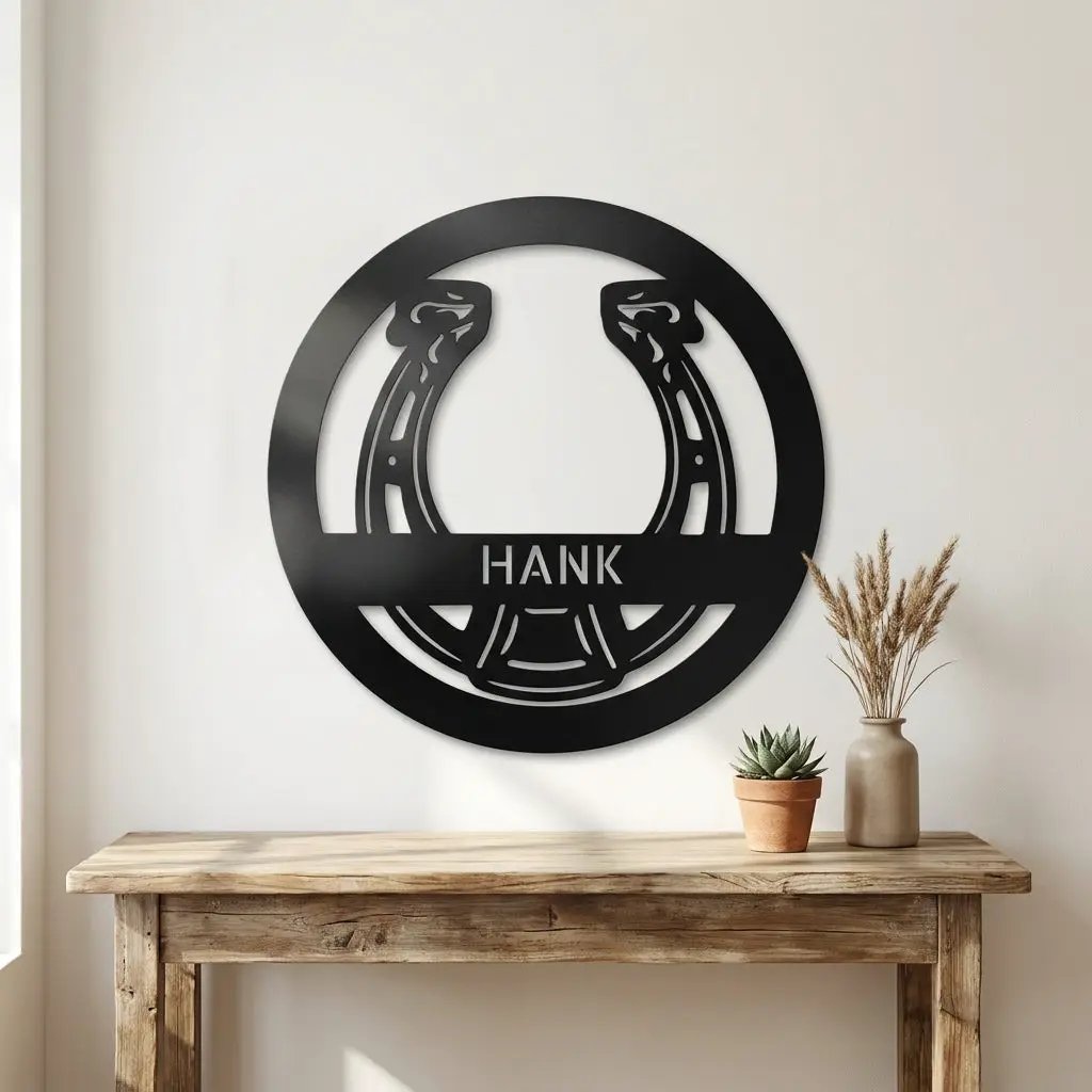 Personalized Horseshoe Metal Wall Art Sign Custom Ranch Name Steel Decor Western Farmhouse