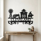 Personalized Barn & Tractor Steel Wall Art - Custom Farm Name Metal Sign