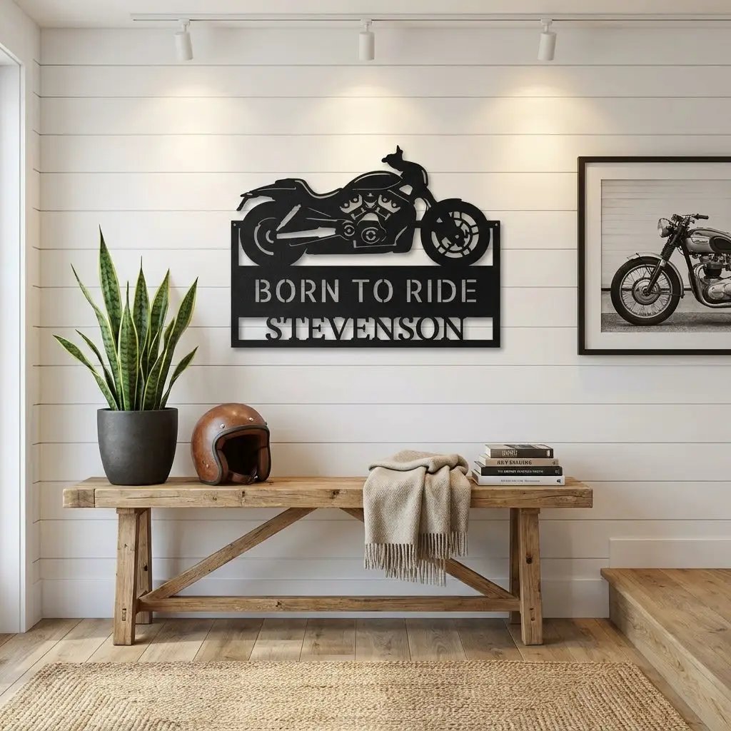 Personalized Cruiser Motorcycle Metal Wall Art – Custom Name Sign – Biker Garage Decor, Motorcycle Rider Gift, Man Cave Steel Sign