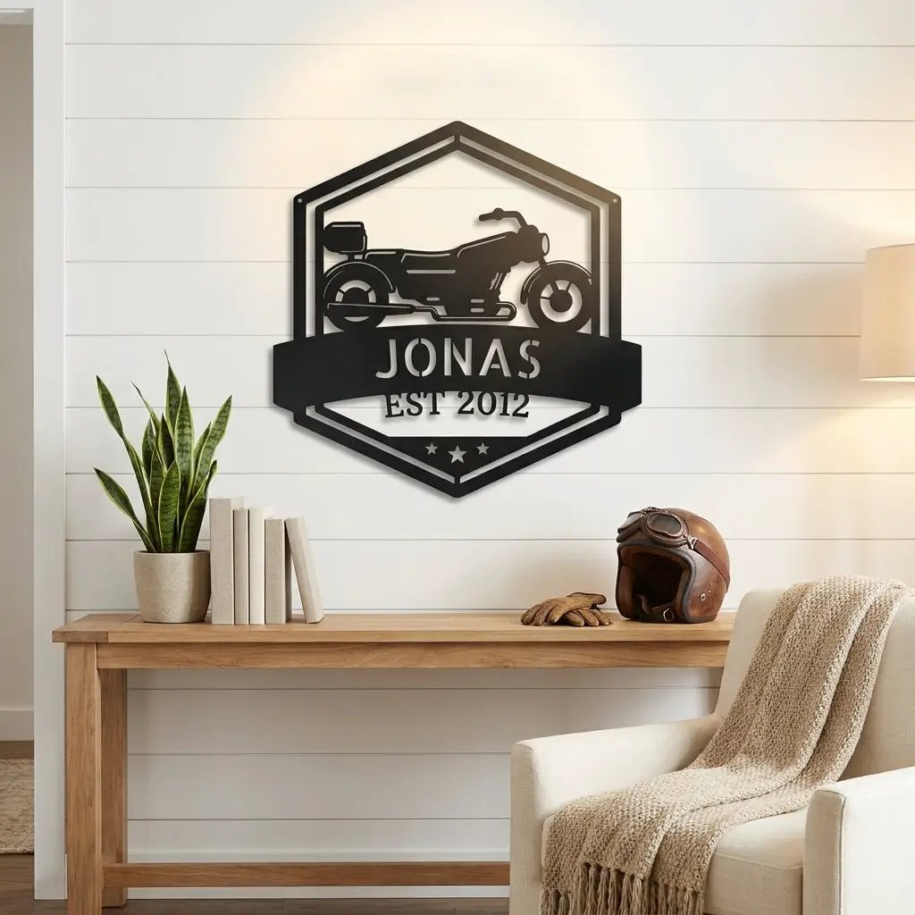 Personalized Motorcycle Metal Wall Art – Custom Biker Name Sign with EST Year – Garage Decor – Motorcycle Gift – Steel Wall
