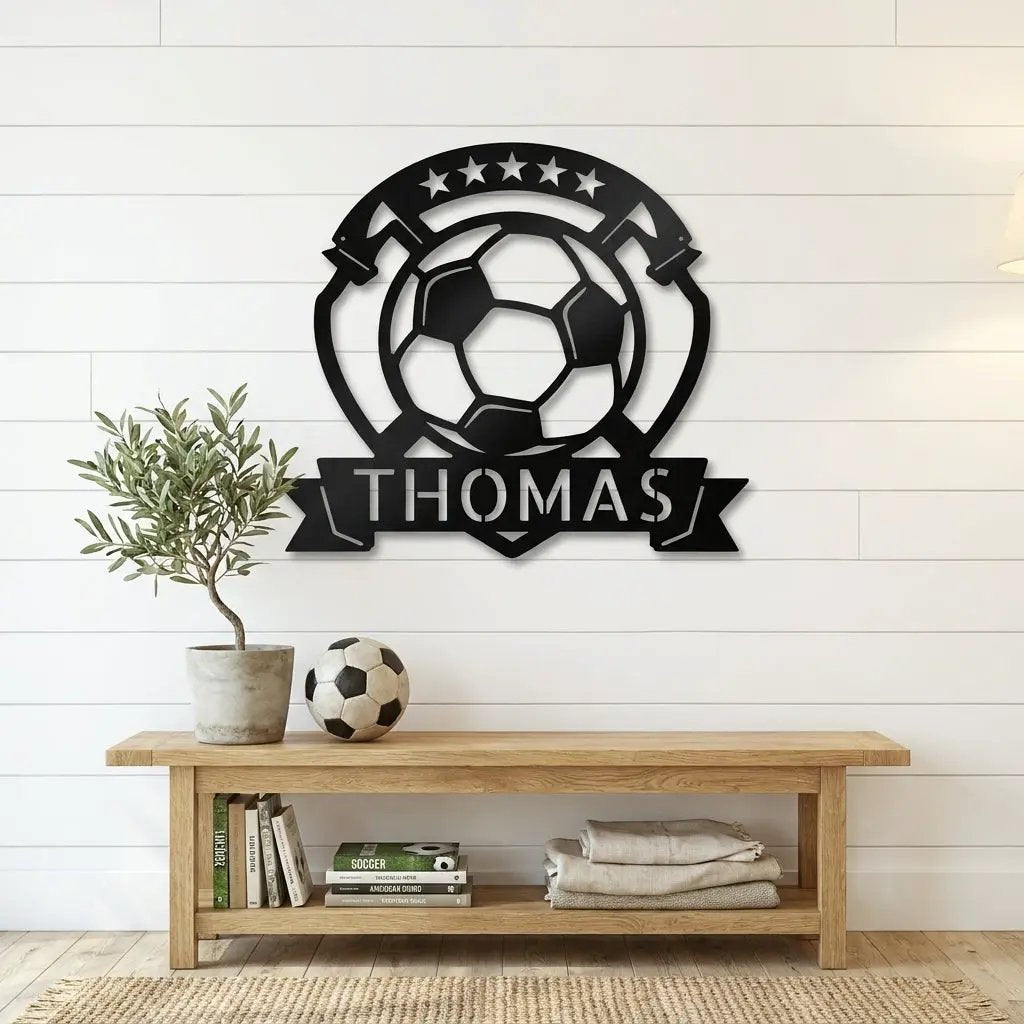 Custom Name Soccer Sign – Sports Decor for Boys Room, Soccer Player Gift, Indoor Outdoor Steel Sign