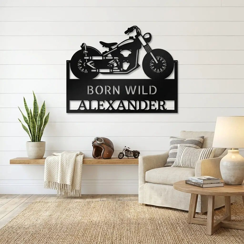 Personalized Motorcycle Metal Wall Art – Custom Name Garage Decor – Motorcycle Gift – Steel Wall Sign