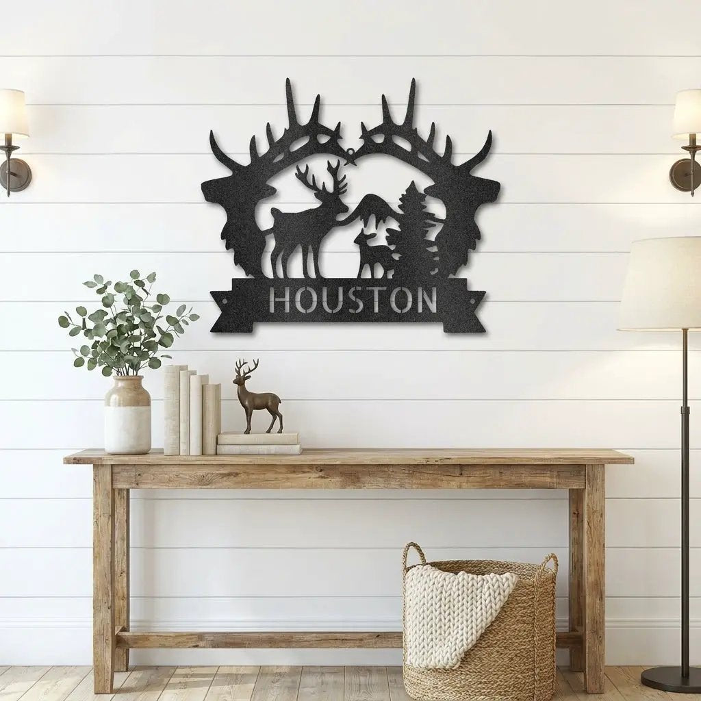 Big Deer Antler Personalized Name Metal Art Wall Sign