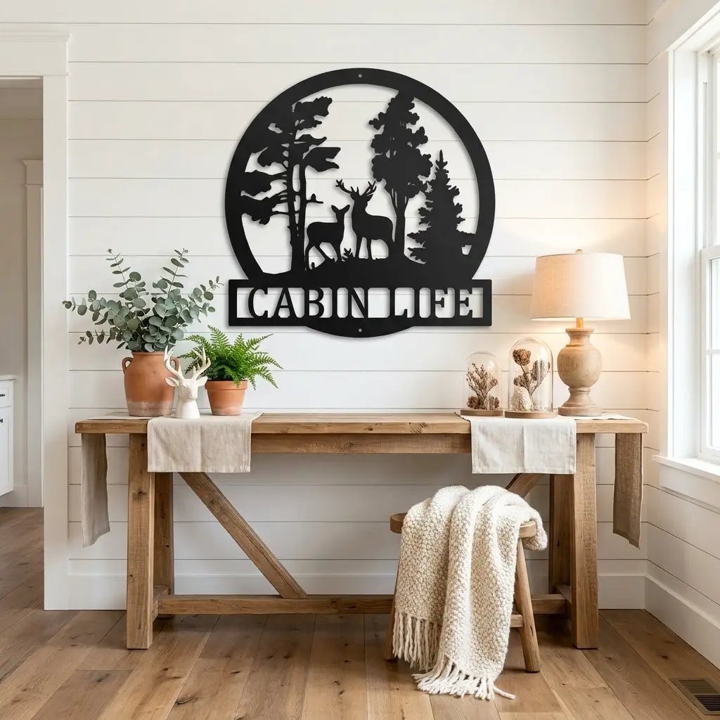 Deer in the Woods Personalized Metal Art Wall Sign: A Serene Slice of Nature for Your Home