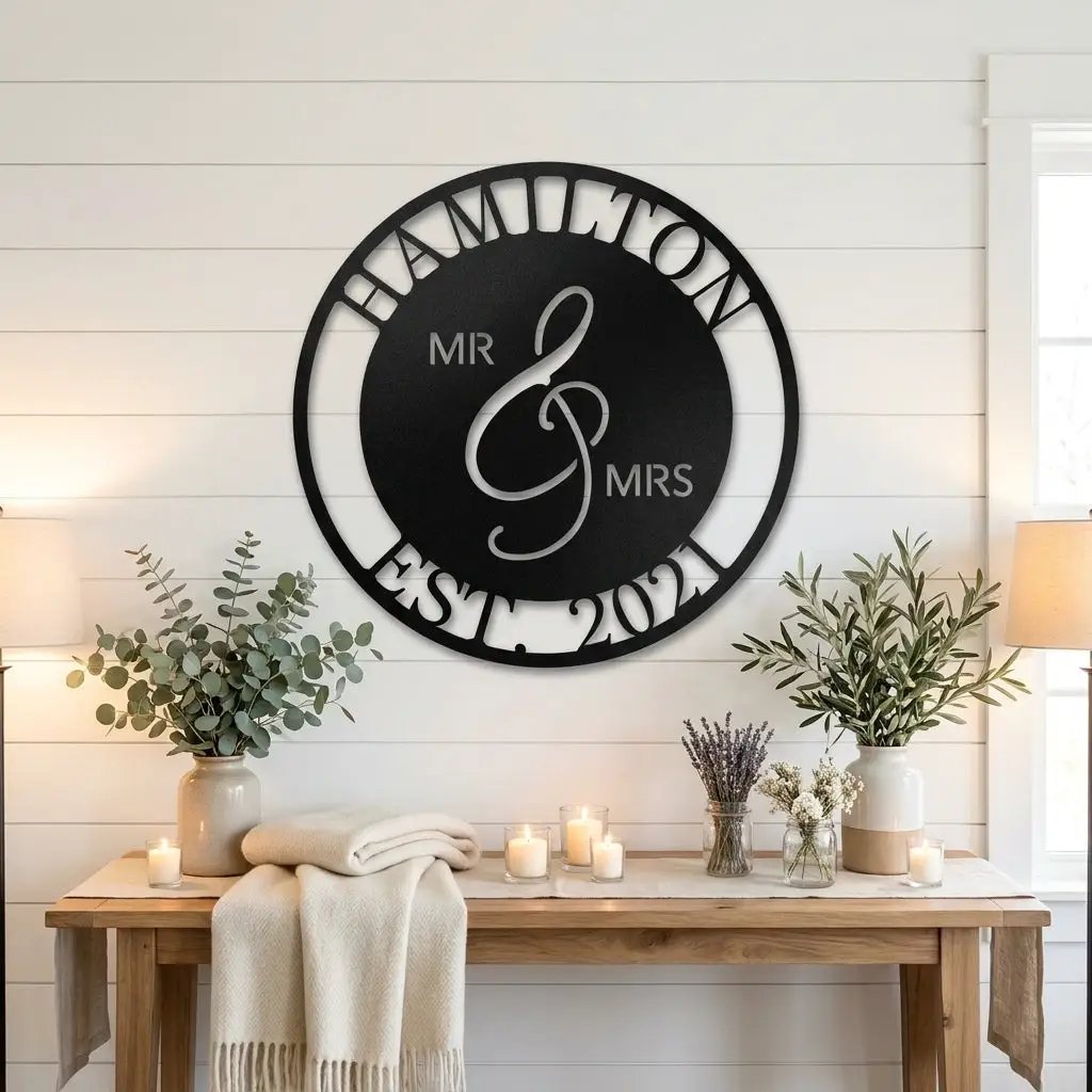 Personalized Mr and Mrs Metal Wall Art Sign with Family Name and Established Date – Custom Wedding Gift, Anniversary Name Sign, Last Name Wall Decor