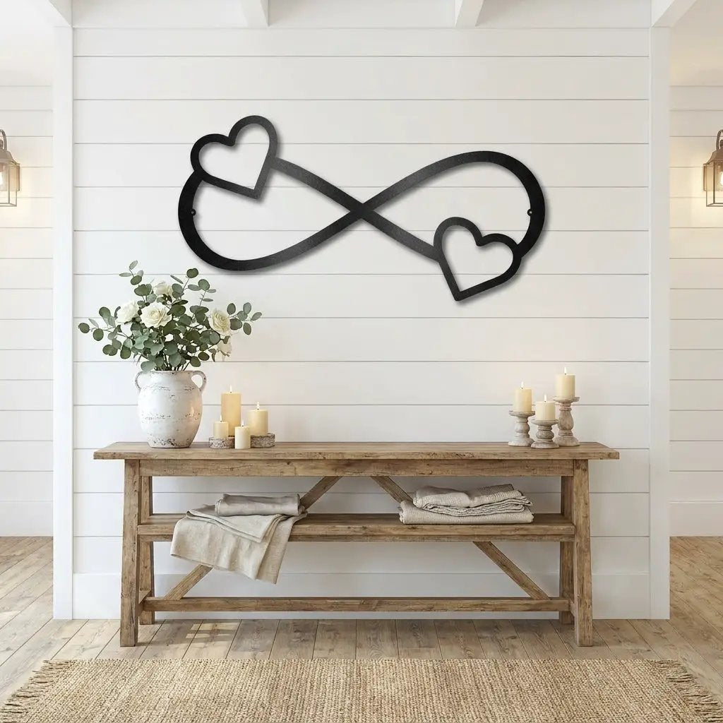 Infinity Heart Metal Wall Art – Personalized Couple Sign – Romantic Wall Decor – Wedding & Anniversary Gift