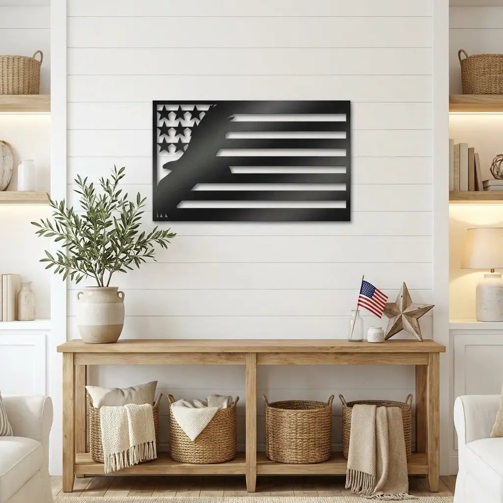 American Flag Eagle Metal Wall Art, Patriotic Eagle Decor, USA Flag Wall Art,