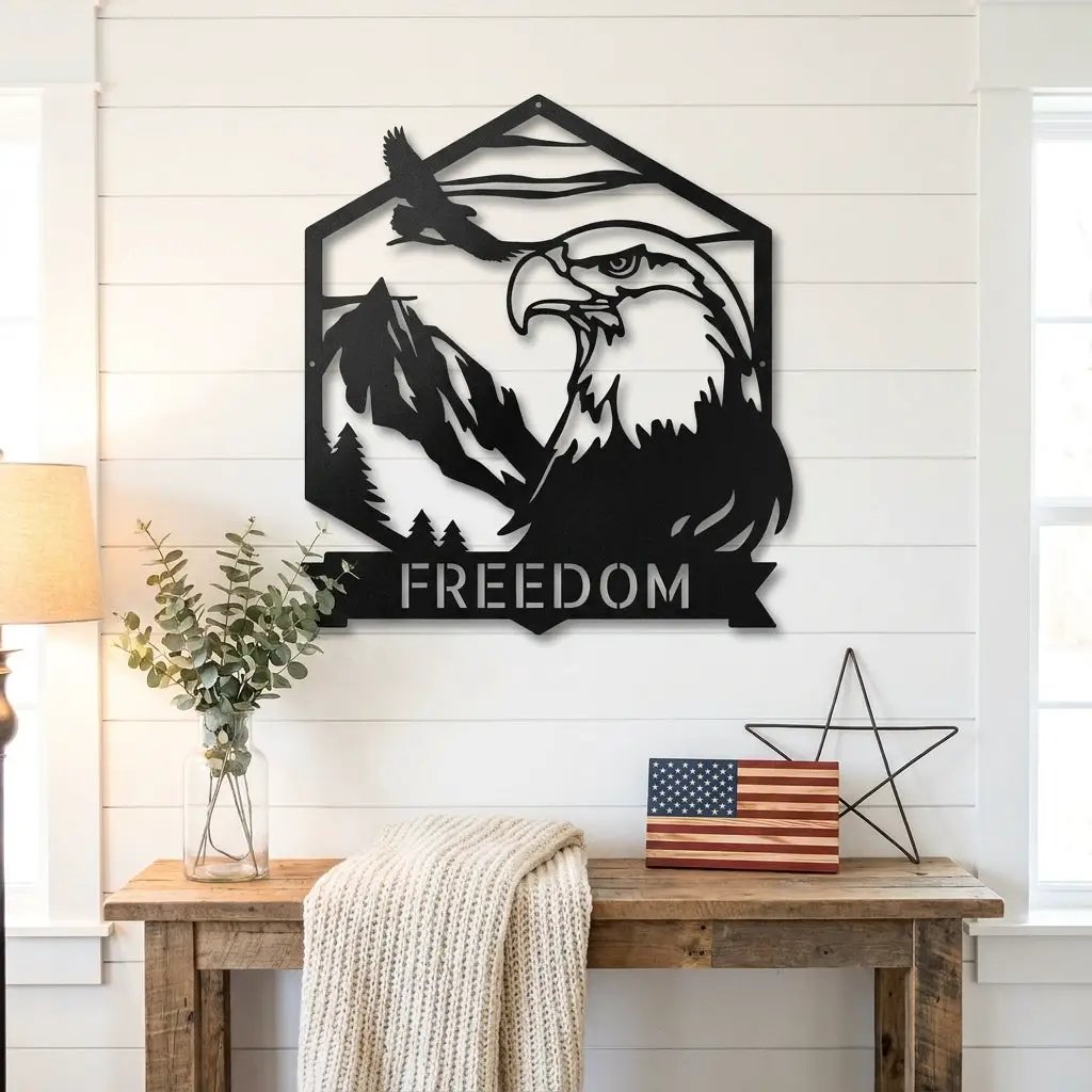 Personalized Eagle Metal Wall Art, Custom Freedom Sign, Mountain Eagle Decor, Patriotic Wall Art