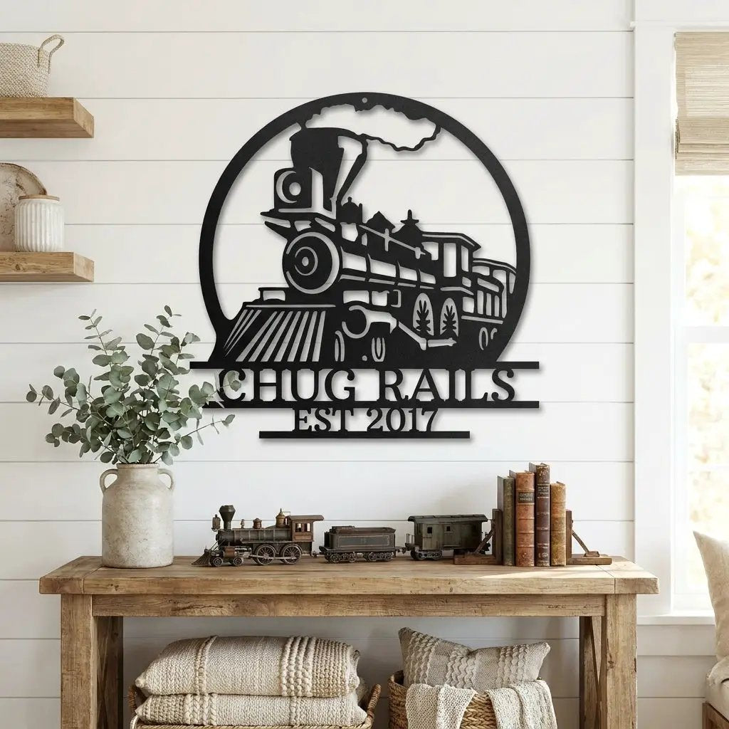 Vintage Steam Locomotive Train Personalized Name Metal Art Wall Sign