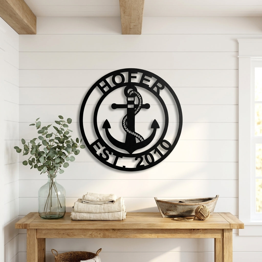 Personalized Anchor Metal Wall Art, Custom Family Name Sign, Nautical Wall Decor