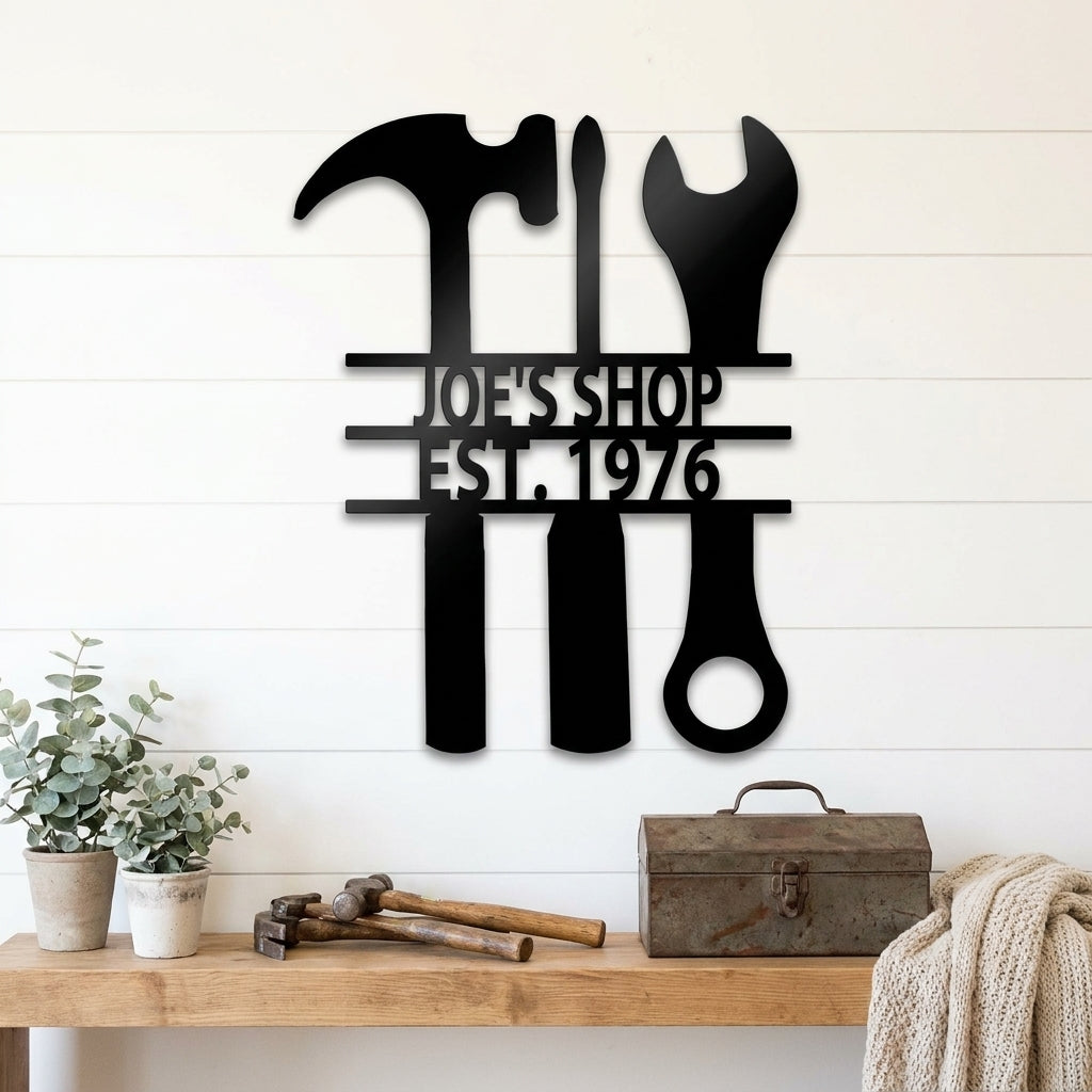 Personalized Tool Metal Wall Art, Custom Garage Workshop Sign, Mechanic Shop Sign, Handyman Wall Decor,