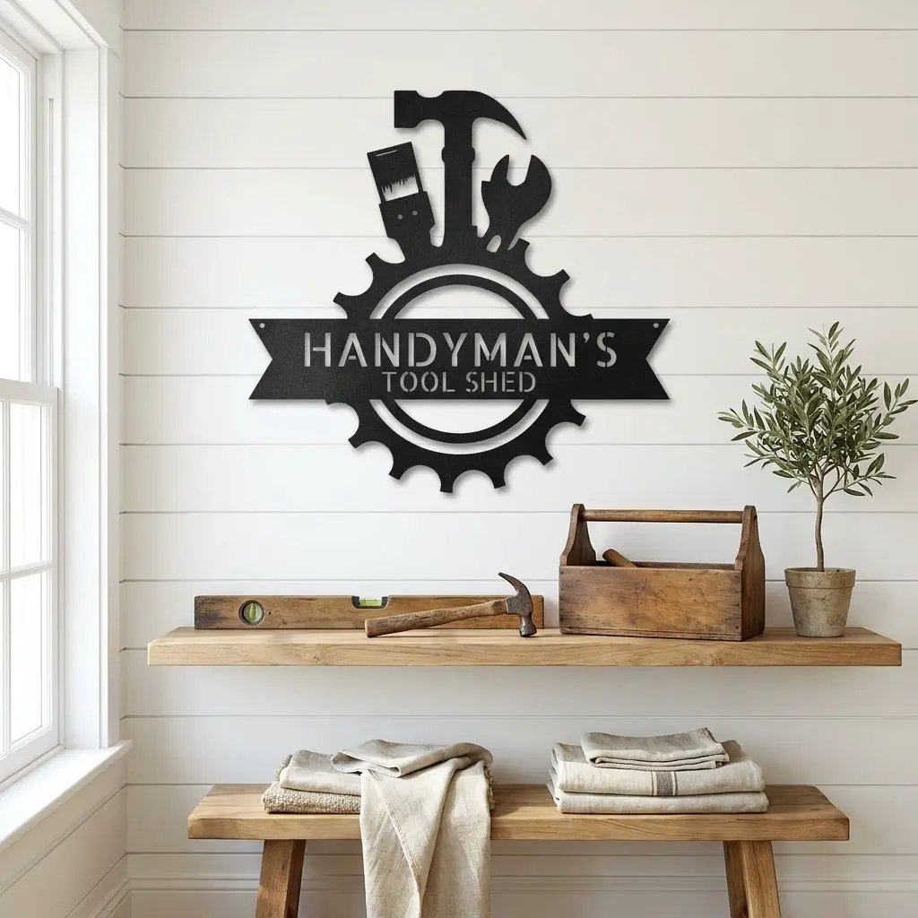 Personalized Handyman Metal Wall Art – Custom Tool Sign – Mechanic Garage Decor – Workshop Wall Art – Gift for Dad