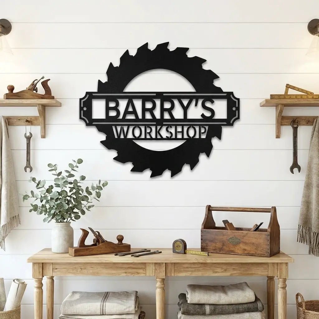 Workshop Personalized Metal Sign, Custom Saw Blade Sign, Garage Wall Decor