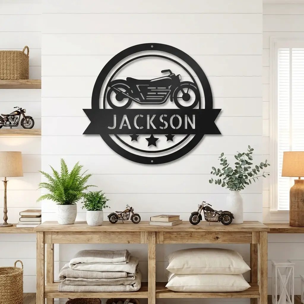 Personalized Motorcycle Metal Sign – Custom Biker Name Sign – Garage Wall Decor