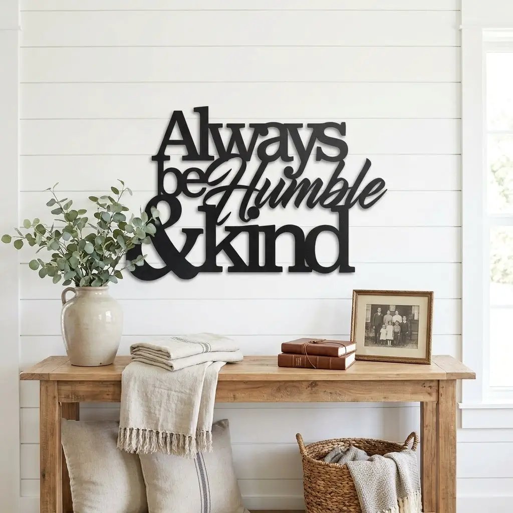 Always Be Humble and Kind Metal Wall Art – Inspirational Farmhouse Steel Sign – Rustic Family Quote Decor – Laser Cut Powder Coated USA Made Wall Hanging