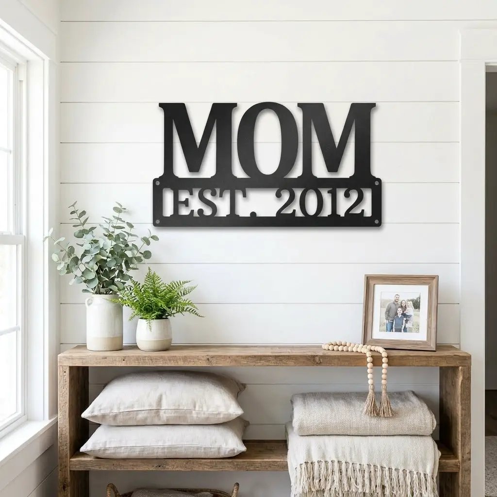 Mom Est. Year Metal Wall Art – Personalized Mom Sign – Custom Mother Established Date Sign – Mother’s Day Gift Wall Decor
